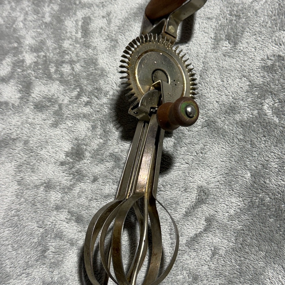 Vintage Handheld Egg Beater with Wooden Handle
